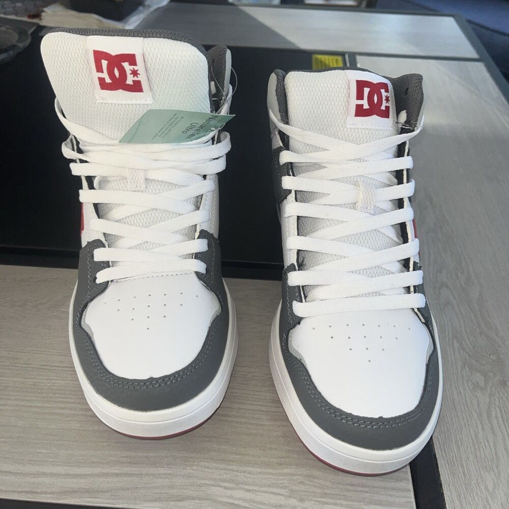 D C Shoes Size 6 Mids Dark Grey On Grey White Red